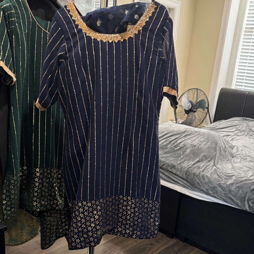 Navy and Gold Embroidered Dress